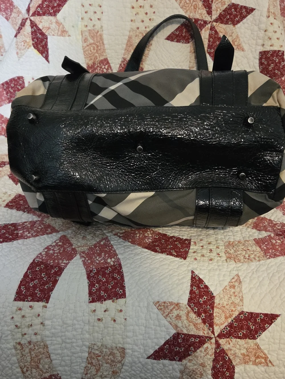 Burberry Black, Gray and Cream Plaid Tote Bag